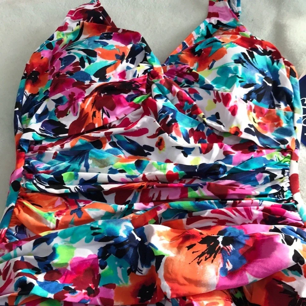 NWT! SWIM SOLUTIONS size 10 floral multi swim suit - Picture 3 of 5